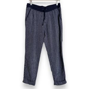 Athleta Navy Blue Stripe Bali 100% Linen Ankle Pull On Pant Women's Size 10